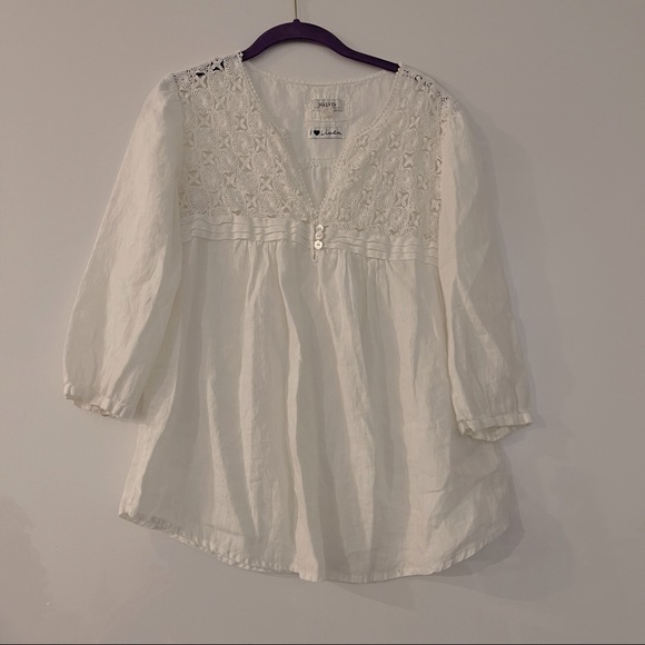 MALVIN Hamburg Germany I❤️Linen white Crochet Peasant Blouse Small - Picture 1 of 5